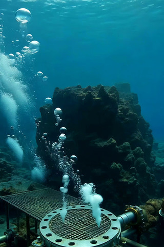 海底工业设施气泡冒出场景 海底工业设施气泡冒出场景