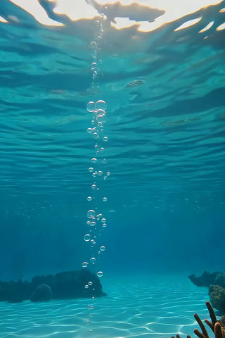 海底气泡上升与珊瑚景观 海底气泡上升与珊瑚景观
