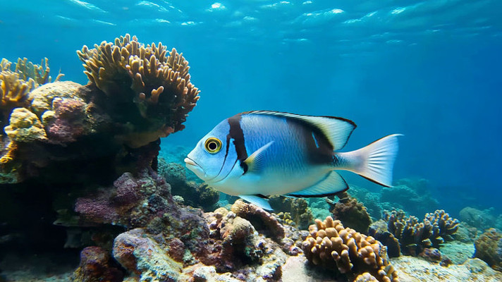 海底珊瑚礁旁游动的鱼 海底珊瑚礁旁游动的鱼