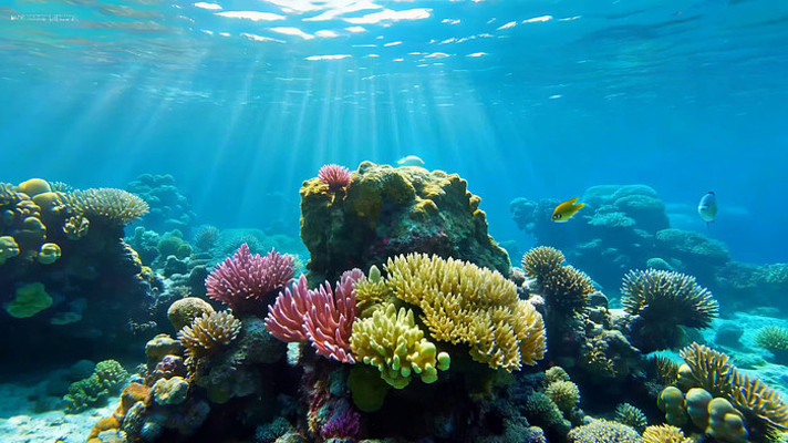 海底珊瑚礁与鱼群景象 海底珊瑚礁与鱼群景象