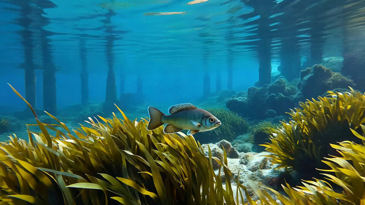 海底水草旁游动的鱼 海底水草旁游动的鱼