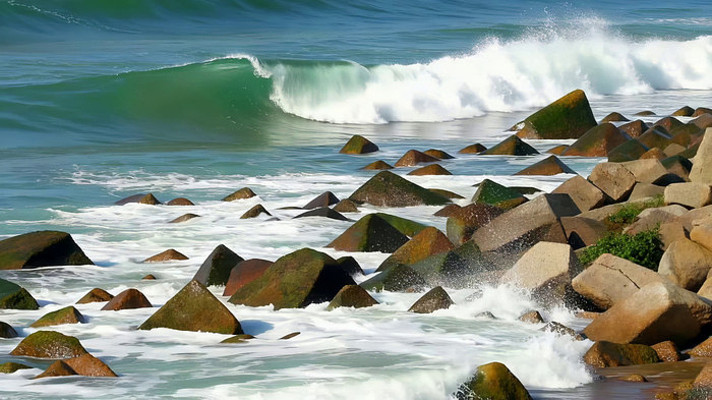 海浪拍打礁石的海岸风景 海浪拍打礁石的海岸风景