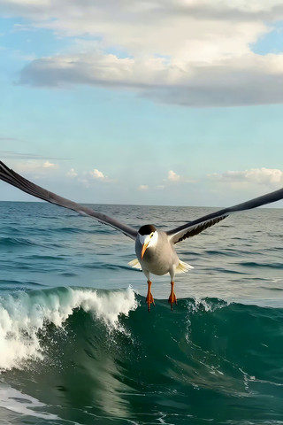 海鸥于海面展翅飞翔 海鸥于海面展翅飞翔