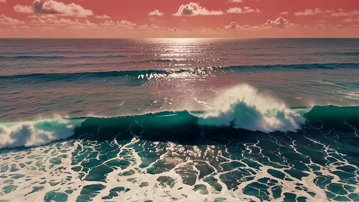 海上夕阳下的海浪景观 海上夕阳下的海浪景观