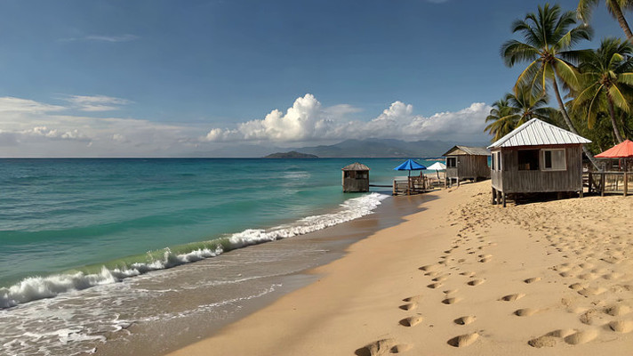海滩椰树木屋海景 海滩椰树木屋海景