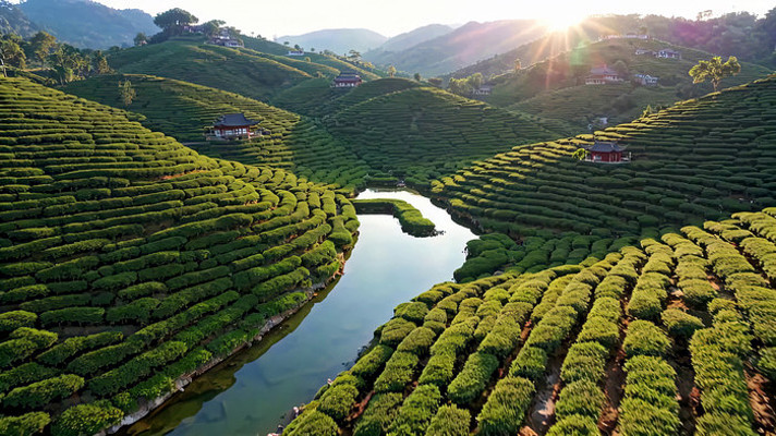 航拍茶园自然风光 航拍茶园自然风光