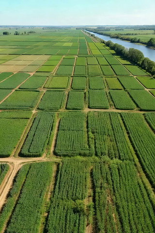 航拍农田河流景观 航拍农田河流景观