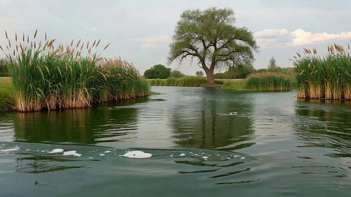 河边树木芦苇自然景观 河边树木芦苇自然景观