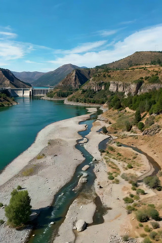 河流旁的大坝与自然风光 河流旁的大坝与自然风光