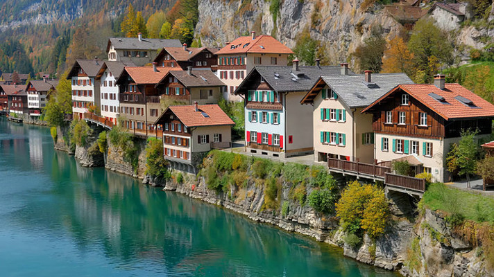 河畔村庄自然风光 河畔村庄自然风光