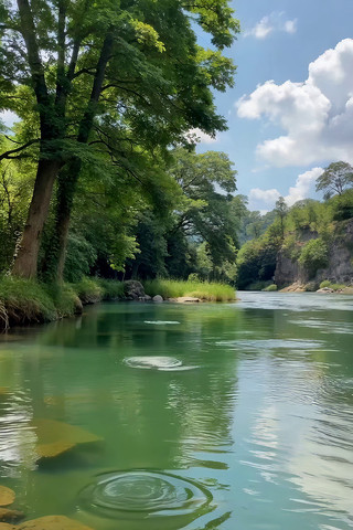 河畔绿树自然风光 河畔绿树自然风光
