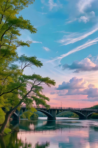 河畔桥梁自然风光 河畔桥梁自然风光