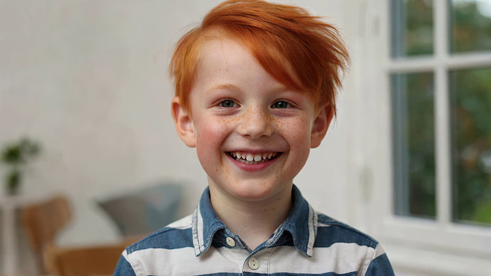 红发男孩微笑近景 红发男孩微笑近景