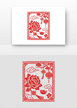 红色剪纸风格牡丹中国风图案 红色剪纸风格牡丹中国风图案