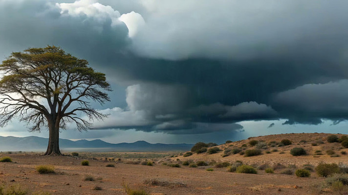 荒野孤树与乌云密布天空 荒野孤树与乌云密布天空