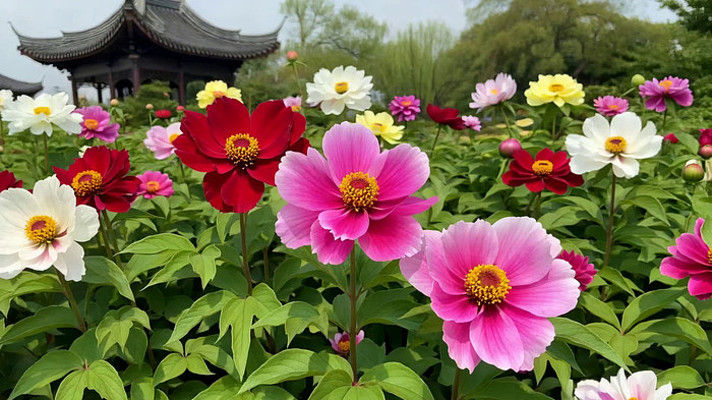 花园中盛开的多彩花朵 花园中盛开的多彩花朵