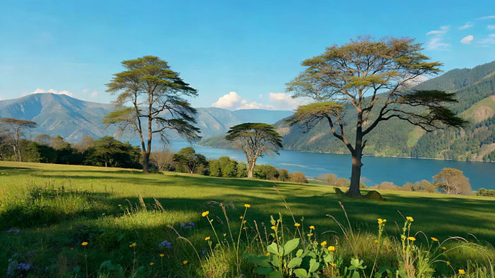 湖边草原山丘自然风光 湖边草原山丘自然风光