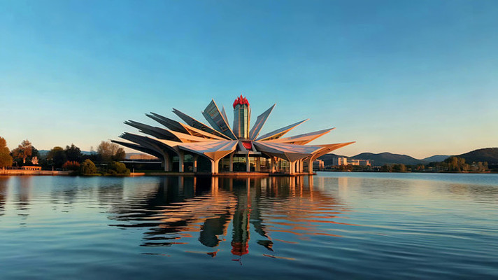 湖边独特建筑全景 湖边独特建筑全景