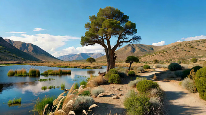 湖边孤树自然风光 湖边孤树自然风光