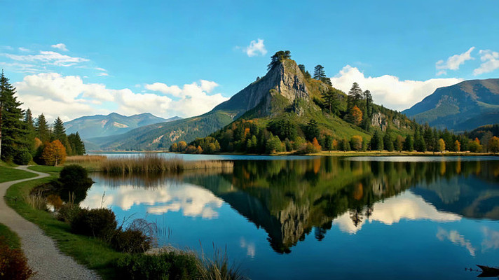 湖泊山林自然风光全景 湖泊山林自然风光全景