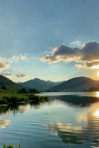 湖泊山水夕阳自然风光 湖泊山水夕阳自然风光