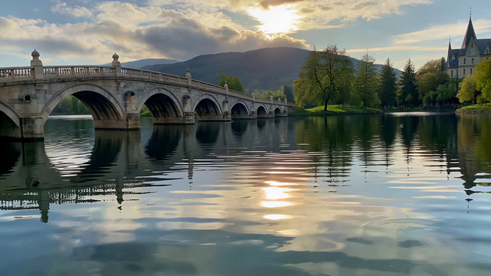 湖泊石桥与城堡自然风光 湖泊石桥与城堡自然风光