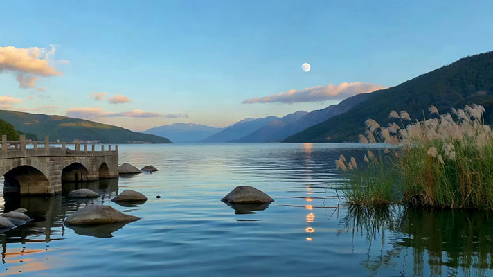 湖泊石桥自然风光 湖泊石桥自然风光