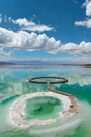 湖泊栈道自然风光全景 湖泊栈道自然风光全景