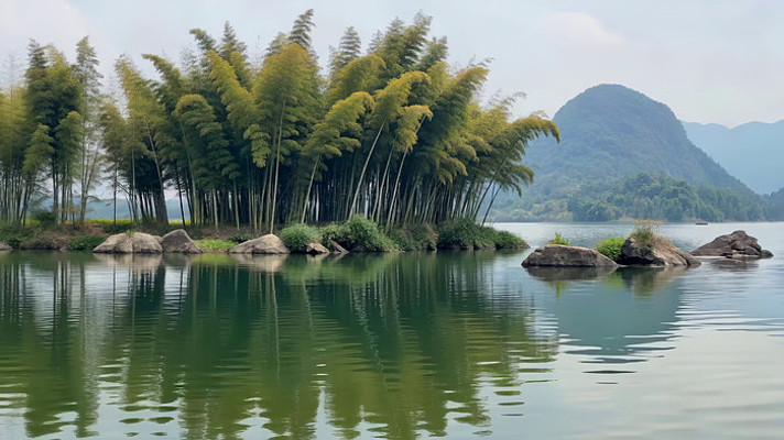 湖泊竹林山水风光 湖泊竹林山水风光