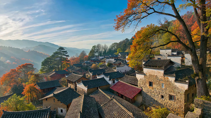 徽派乡村秋日全景 徽派乡村秋日全景