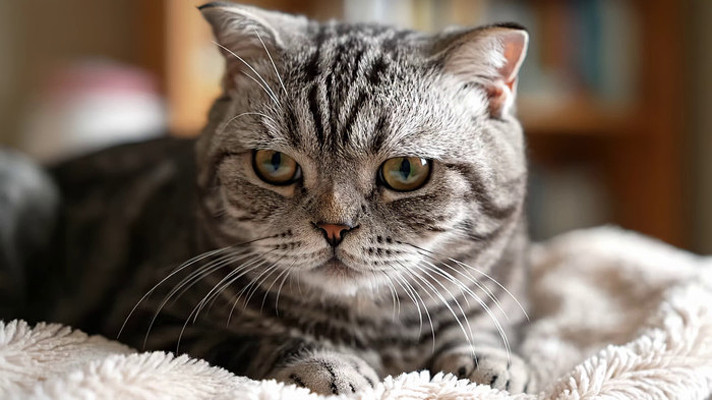 灰色猫咪趴卧在毛毯上 灰色猫咪趴卧在毛毯上