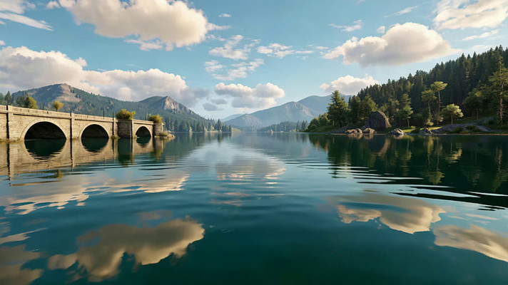 湖景石桥山林自然风光 湖景石桥山林自然风光
