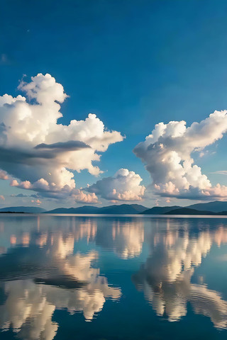 湖面白云倒影自然风光素材 湖面白云倒影自然风光素材
