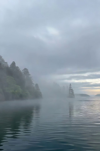 湖面晨雾缭绕自然风光 湖面晨雾缭绕自然风光