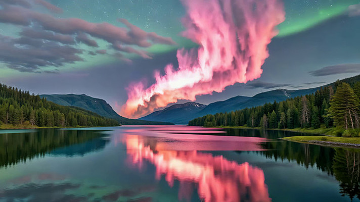 湖面极光自然风光 湖面极光自然风光