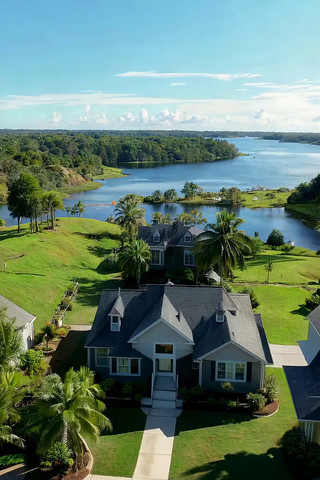 湖畔别墅自然风光航拍素材 湖畔别墅自然风光航拍素材