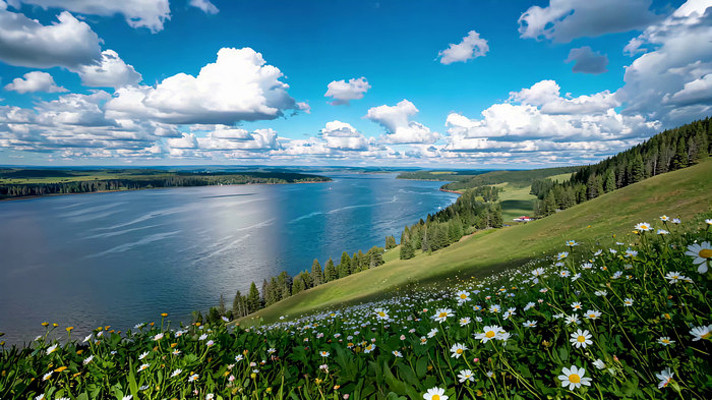湖畔草地花卉自然风光 湖畔草地花卉自然风光
