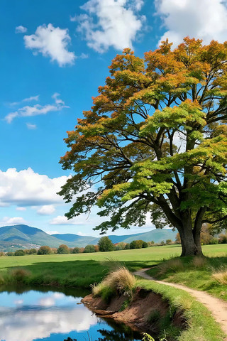 湖畔大树自然风光 湖畔大树自然风光
