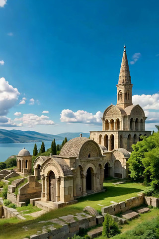 湖畔古建筑风景 湖畔古建筑风景