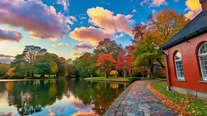 湖畔红屋秋景 湖畔红屋秋景