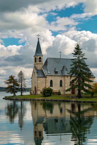 湖畔教堂自然风光 湖畔教堂自然风光