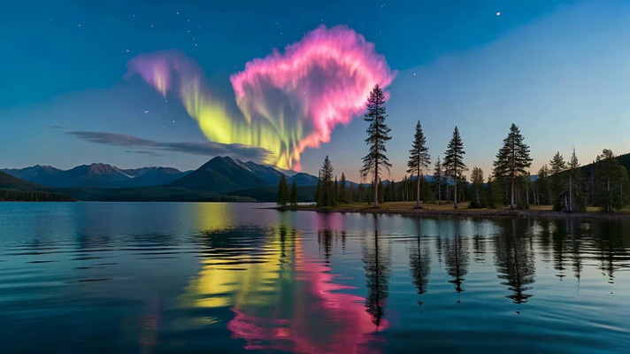 湖畔极光夜空美景 湖畔极光夜空美景