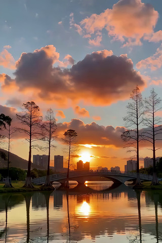 湖畔日落桥梁风景 湖畔日落桥梁风景