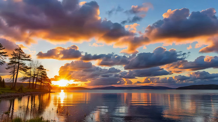 湖畔日落自然风光 湖畔日落自然风光
