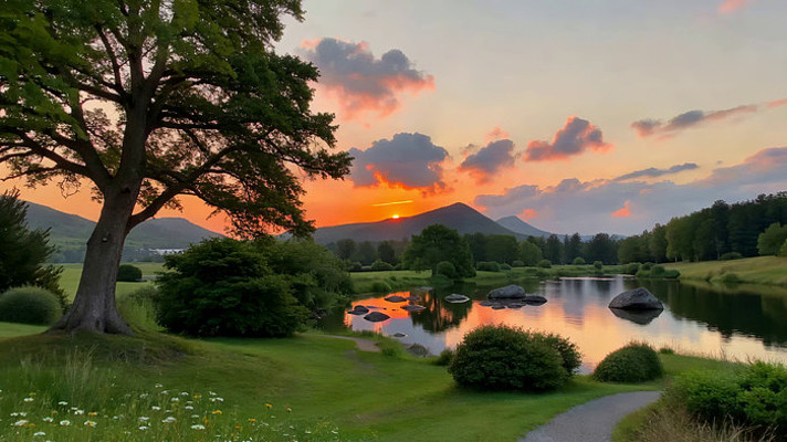 湖畔日落自然风光 湖畔日落自然风光