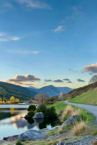 湖畔山间公路自然风光 湖畔山间公路自然风光