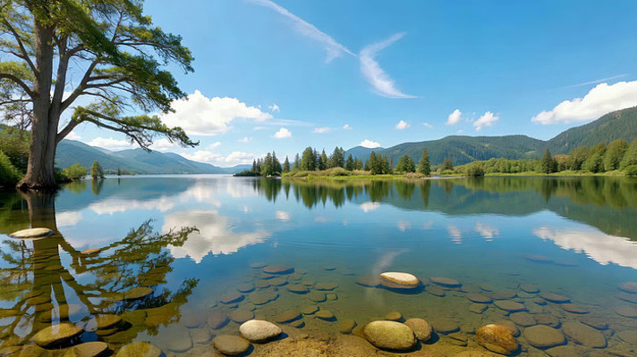 湖畔山林自然风光全景 湖畔山林自然风光全景