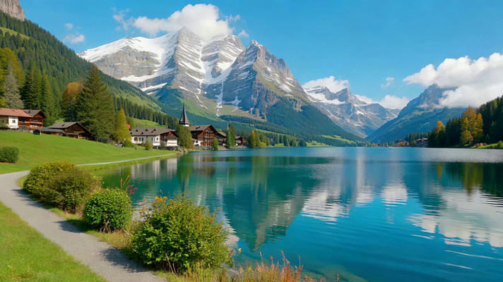 湖畔山脉森林自然风光 湖畔山脉森林自然风光