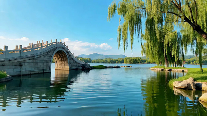 湖畔石拱桥自然风光 湖畔石拱桥自然风光