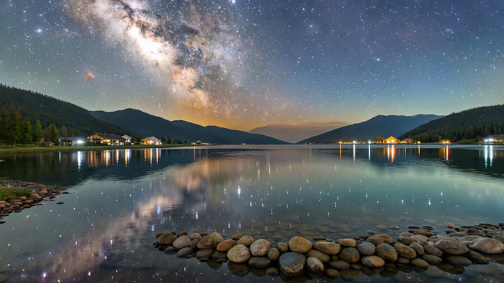 湖畔星空夜景 湖畔星空夜景